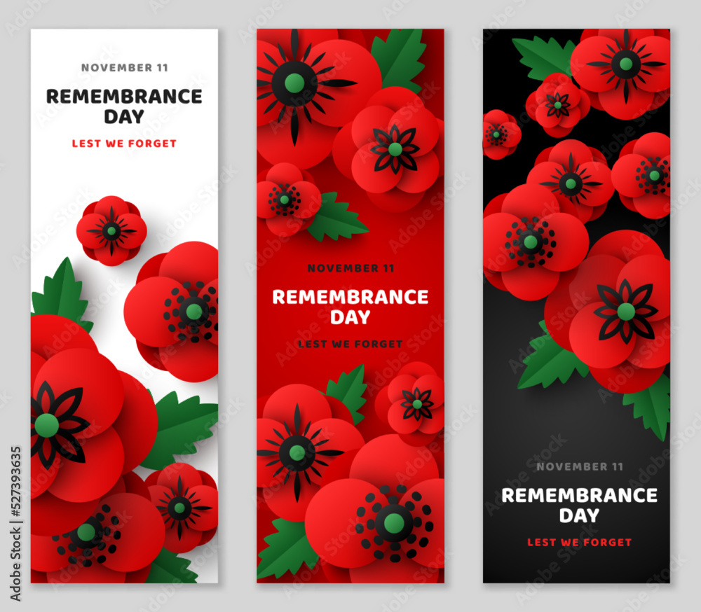 Remembrance Day vertical banner set, poster template, Memorial Anzac ...