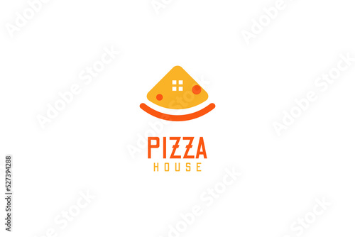 Flat pizza house logo design vector illustration idea