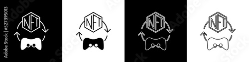 Set NFT Digital crypto art icon isolated on black and white background. Non fungible token. Vector