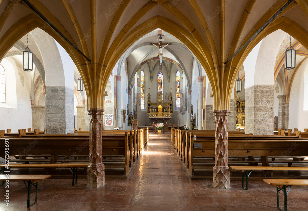 Zell am See, Austria, August 2022, interior of Saint Hippolyte Church 