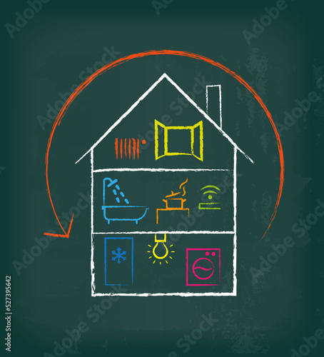 Grafik  Kreidezeichnung Energiesparen Haus
