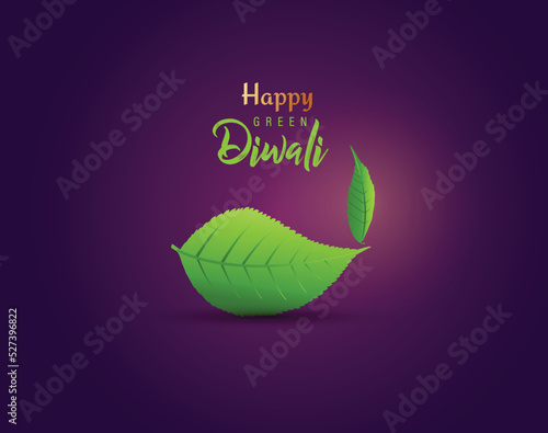 Happy Diwali Festival- Green Diya lamps lit down during Diwali celebration green leaf eco concept. Deepavali or Deepavali the festival of lights, Diwali celebration, festival, green concept vector.