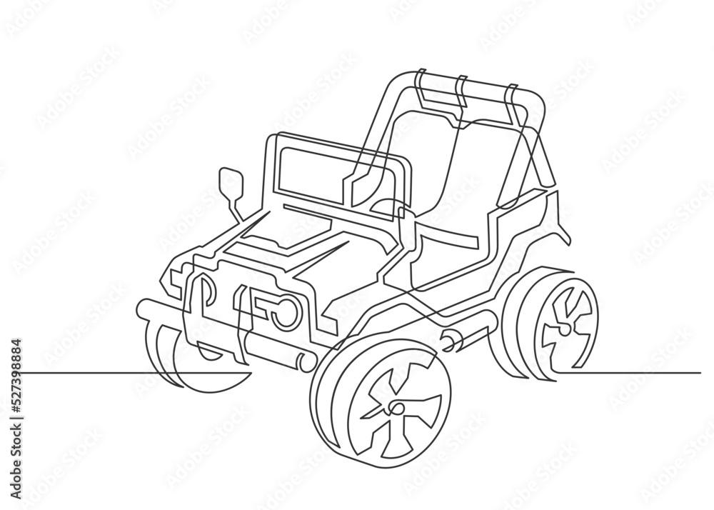 Continuous line drawing off-road buggy. Vector illustration. Continuous line drawing off-road buggy. Vector illustration.
