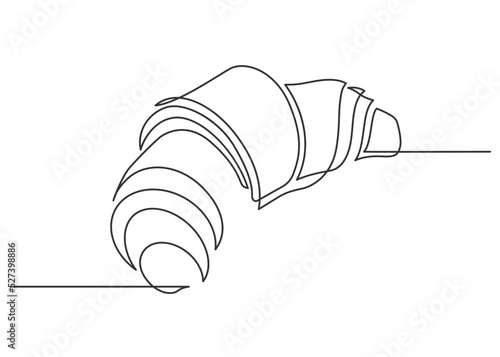 Continuous line drawing of croissan. Vector illustration for web, poster,  cafe menu.