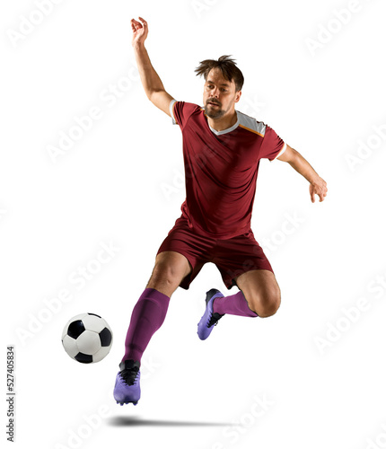 Fotografie, Obraz Soccer player in action on white background