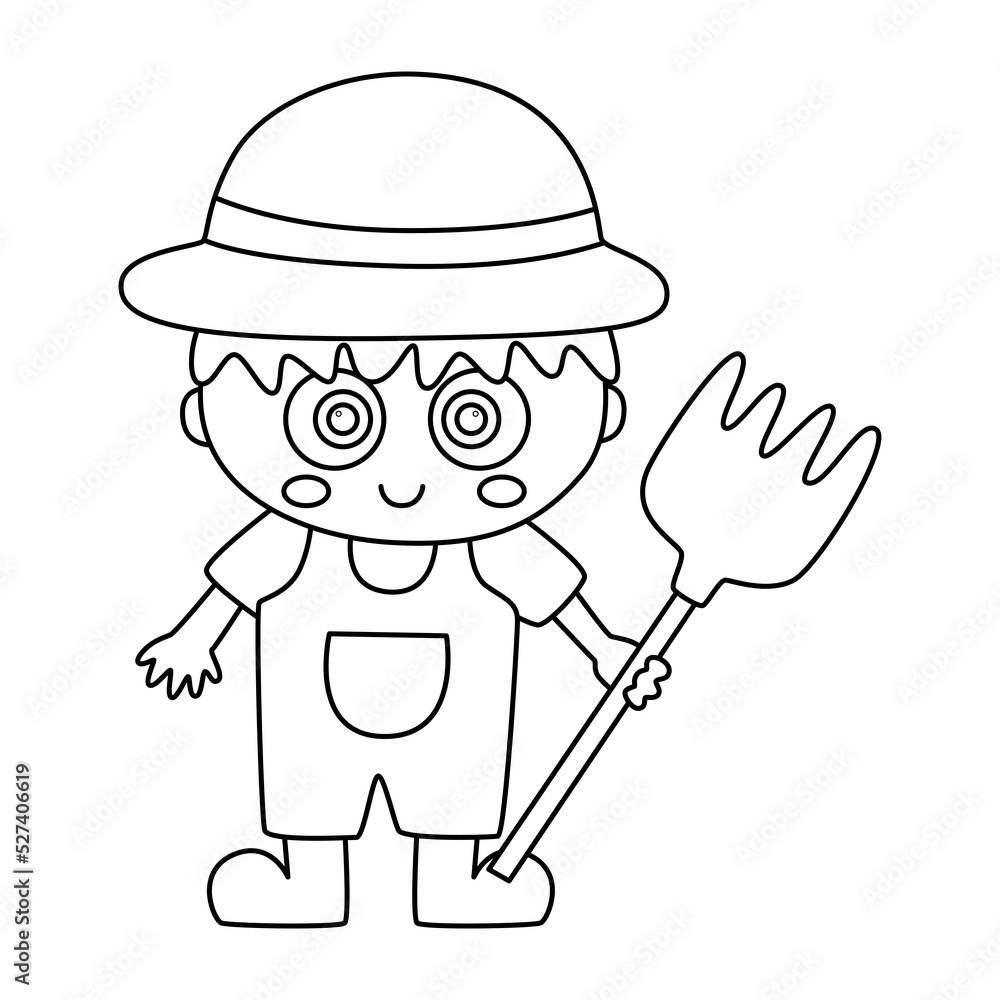 Happy farmer or gardener line art icon