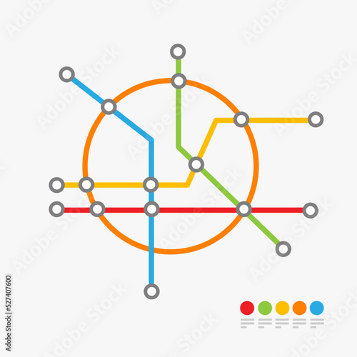 Underground Circle Metro Map or Subway Transportation Scheme. Vector