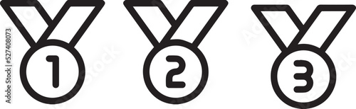 set collection of medal champion for first second and third place, 1st 2nd 3rd in black line icon Vector illustration