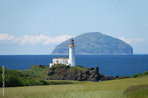 Turnberry Lighthouse By Sea Against Clear Sky And Ailsa Craig Fototapet