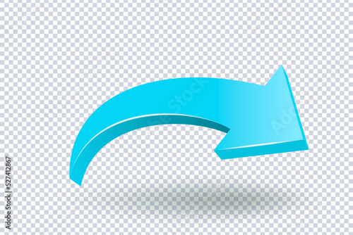 Growing Blue Arrow. Growth chart sign. Flexible arrow indication statistic. Colorful curve arrow of trend on transparent. Trading stock news impulses. Trade infographic. Realistic 3d vector design