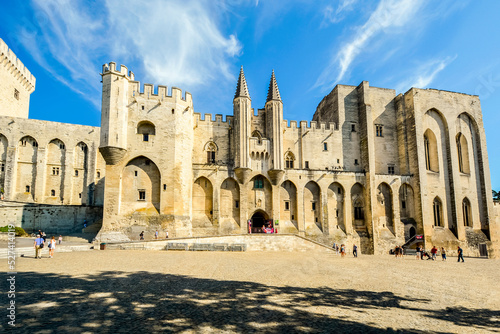 The Popes' Palace or Palais des Papes in the center of Avignon, in the Provence region of Southern France.