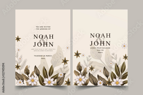 hand painted watercolor boho wedding invitation vector design illustration