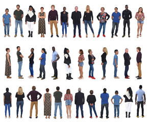 view of the same group of people seen from the front, back and side