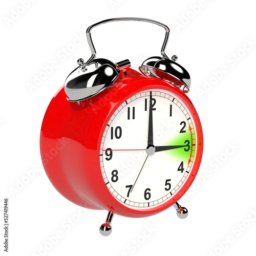 Daylight saving time concept. Alarm clock isolated on white background. 3D rendering