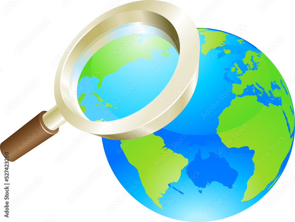 Magnifying glass world earth globe concept Magnifying glass world earth globe concept