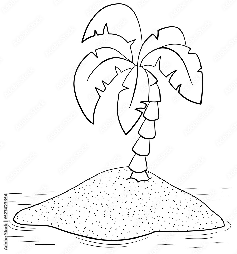 Desert island. Element for coloring page. Cartoon style. Stock Vector ...