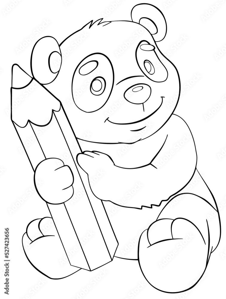Panda with a crayon. Element for coloring page. Cartoon style. Stock ...
