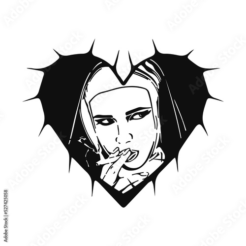 vector illustration of a nun smoking