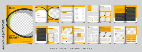 Company brochure template layout design, orange color shape minimalist business brochure template design premium vector