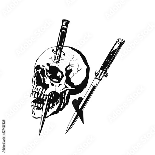 vector illustration of a skull with a knife