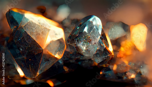 Rough diamond shiny gem mineral stone in mine. Concept of mining and extraction of jewelery.