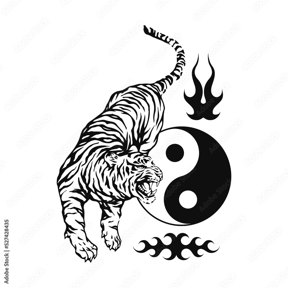 vector illustration of a tiger with yinyang