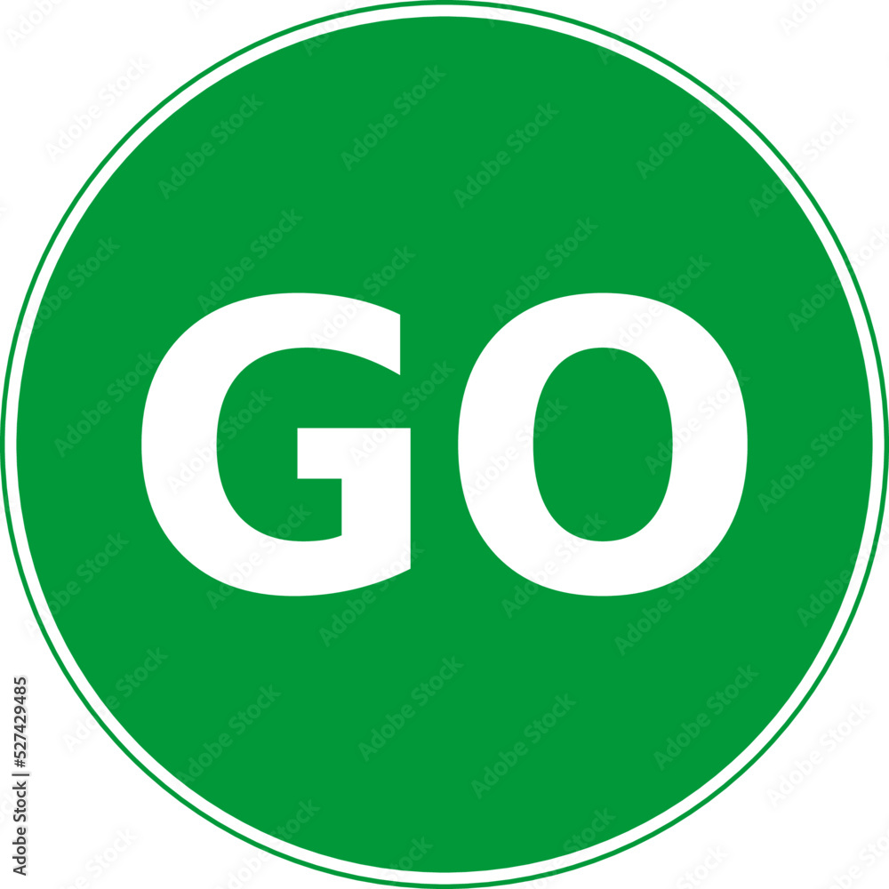 Vector graphic of a uk go road sign. It consists of go in white lettering contained within a green circle Vector graphic of a uk go road sign. It consists of go in white lettering contained within a green circle