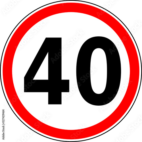 Vector graphic of a uk 40 miles per hour speed limit road sign. It consists of a large number contained within a red circle