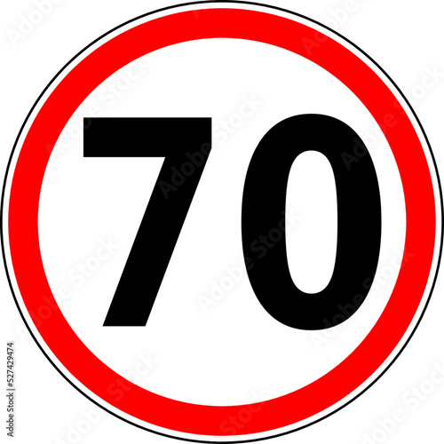 Vector graphic of a uk 70 miles per hour speed limit road sign. It consists of a large number contained within a red circle