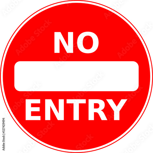 Vector graphic of a uk warning of a no entry ahead road sign. It consists of a white bar and the words no entry contained within a red circle