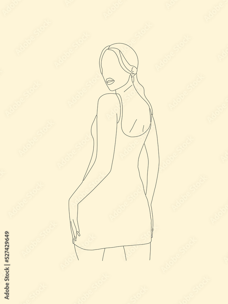 Trendy Abstract portrait of woman with fashion dress. Female Minimalist silhouette. Isolated vector illustration in line drawing style Trendy Abstract portrait of woman with fashion dress. Female Minimalist silhouette. Isolated vector illustration in line drawing style