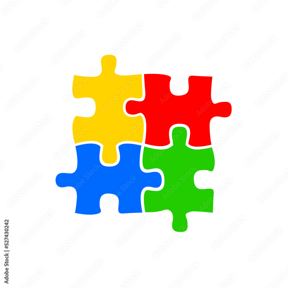 Puzzle, Symbol of inclusion and awareness about autism and people with autism. Vector with white background. Inclusion of people with autism in the social environment. Puzzle, Symbol of inclusion and awareness about autism and people with autism. Vector with white background. Inclusion of people with autism in the social environment.
