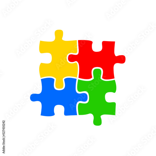 Puzzle, Symbol of inclusion and awareness about autism and people with autism. Vector with white background. Inclusion of people with autism in the social environment.