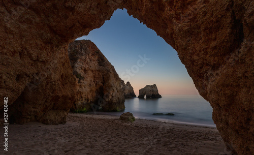 cliffs in the Algarve region of Portugal. Rock formations and sea