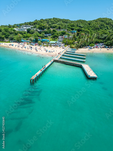 An aerial view of Crash Boat Beach, Aguadilla, Puerto Rico. A very popular beach for loacal and tourists. photo