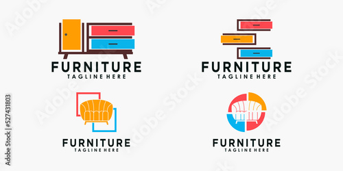 set of furniture logo design with creative concept premium vector