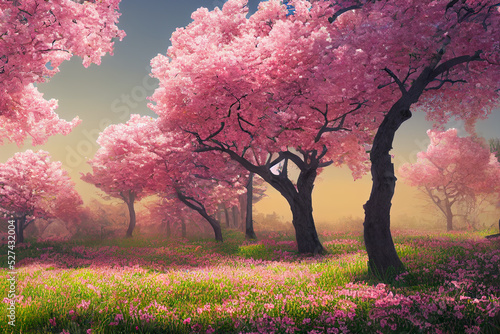 Fotografia beautiful cherry blossom, sakura tree background, japanese spring wallpaper, 3d