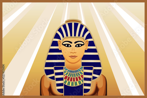 Egyptian Pharaoh.  Art Deco style poster design. Vector color illustration.