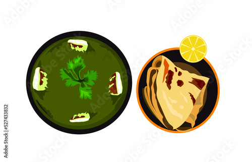 Spinaches, Palak paneer Indian food vector illustration