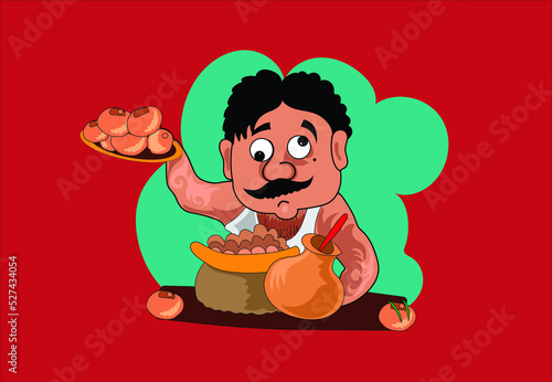 Chai wala cartoon character indian, Pakistani street tea seller