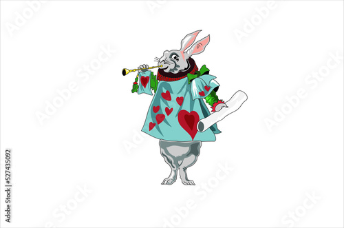 Rabbit playing flute illustration, vector.