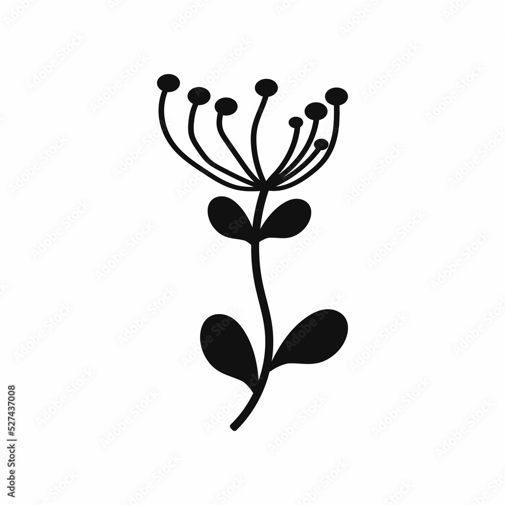Black Flower and Leafs on white background Vector Illustration Black Flower and Leafs on white background Vector Illustration