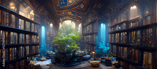 Fotografie, Tablou library interior a photorealistic magical ancient Digital Art Illustration Paint
