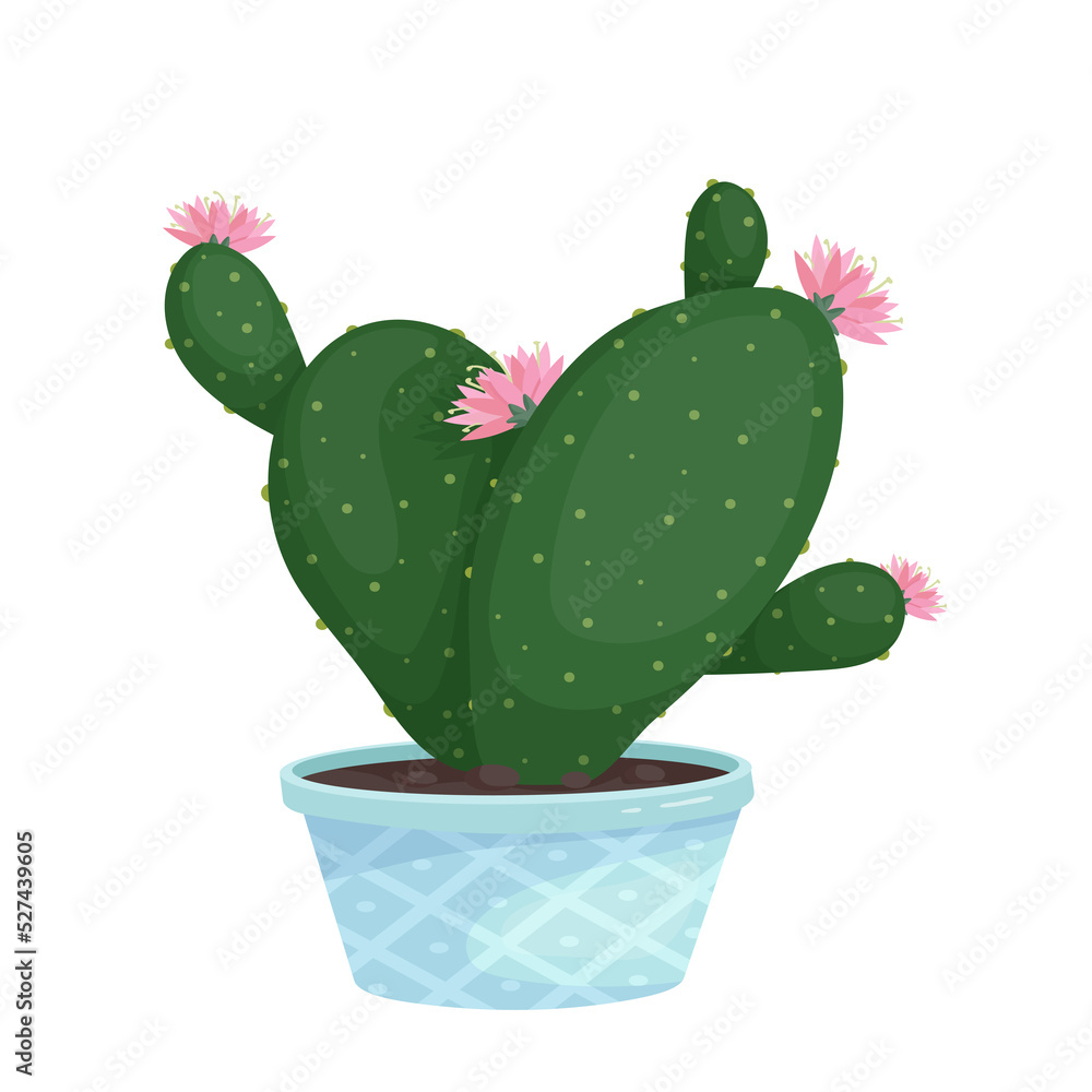 Blooming cactus in a ceramic flowerpot. Cartoon vector graphics. Blooming cactus in a ceramic flowerpot. Cartoon vector graphics.