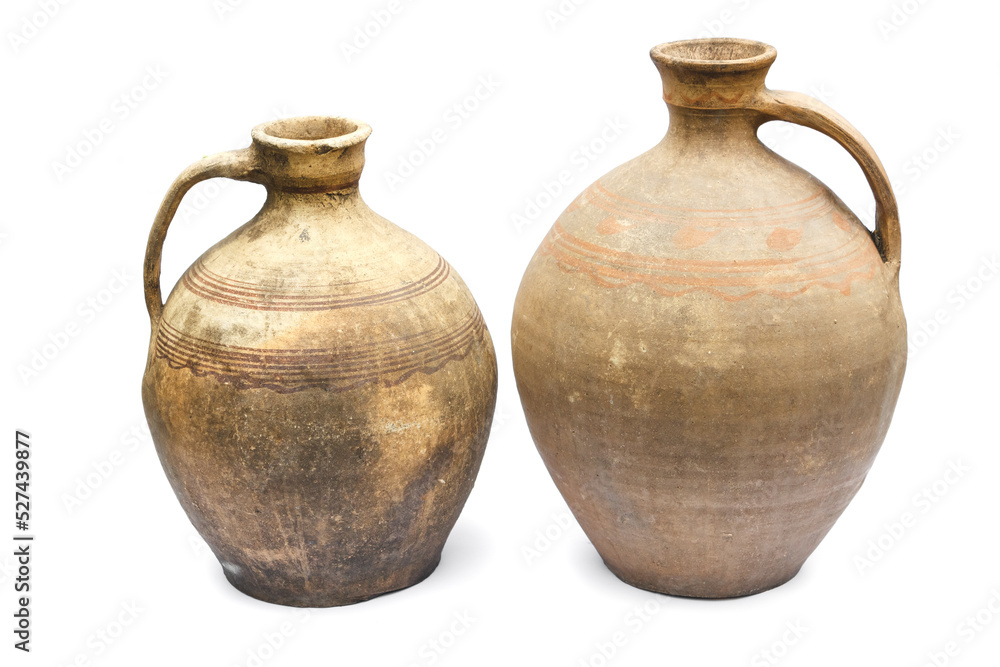 Ancient ceramics Clay jugs on a white background