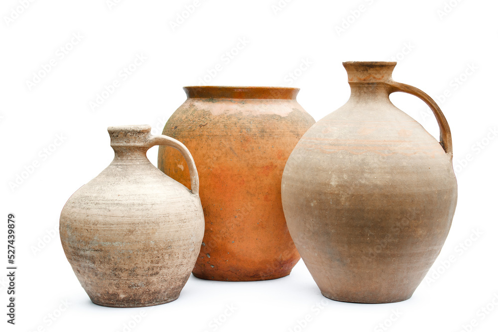 Ancient decorative ceramic vase and amphora jug, rural rustic clay earthenware