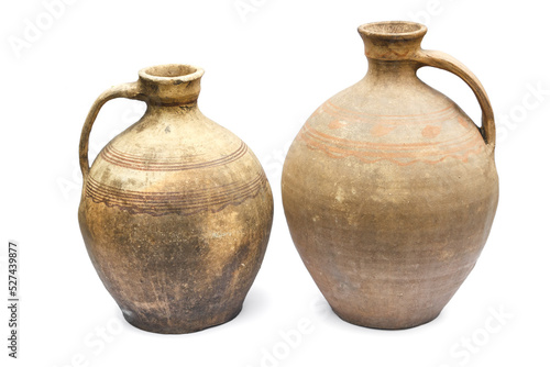 Ancient ceramics Clay jugs on a white background