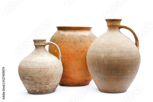 Ancient decorative ceramic vase and amphora jug, rural rustic clay earthenware photo