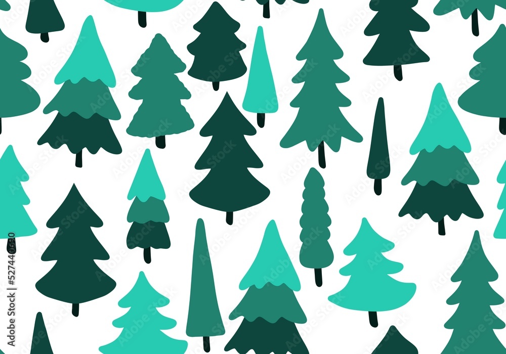 Winter forest seamless Christmas tree pattern for new year wrapping paper and kids clothes print and Noel