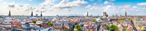 Fotografiet Panorama view Copenhagen, Denmark skyline from Round Tower (Rundetaarn), a 17th-century tower built as an astronomical observatory in the center of town